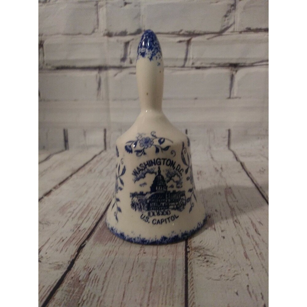 Vintage Washington D.C. U.S. Capitol Blue White Ceramic Souvenir Bell Spin Japan